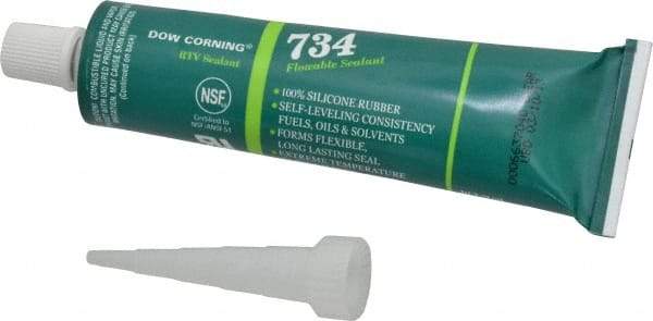 Dow Corning - 3 oz Tube Clear RTV Silicone Joint Sealant - -85 to 356°F Operating Temp, 13 min Tack Free Dry Time, 24 hr Full Cure Time, Series 734 - USA Tool & Supply