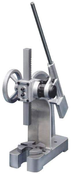 Interstate - 1-7/8" Ram, 5-15/16" Throat Depth, 2 Ton Manual Arbor Press - 8-1/2" Max Work Height x 11-7/8" Max Work Width, Ratchet Leverage, 25:1 Leverage Ratio, 6-1/4" Base Width x 15-3/4" Base Depth - USA Tool & Supply