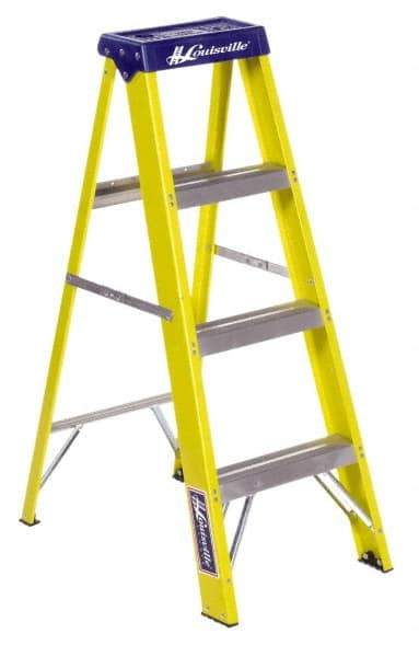 Louisville - 3 Steps, 4' High, Type I Rating, Fiberglass Step Ladder - 250 Lb Capacity, 18-7/8" Base Width - USA Tool & Supply