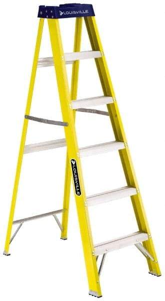 Louisville - 5 Steps, 6' High, Type I Rating, Fiberglass Step Ladder - 250 Lb Capacity, 21-7/8" Base Width - USA Tool & Supply