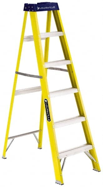 Louisville - 7 Steps, 8' High, Type I Rating, Fiberglass Step Ladder - USA Tool & Supply