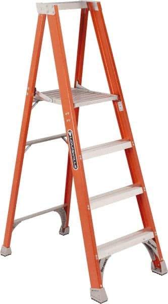 Louisville - 6 Steps, 6' High, Type IA Rating, Fiberglass Platform Ladder - 300 Lb Capacity, 28-1/8" Base Width - USA Tool & Supply