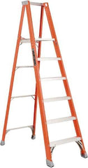 Louisville - 4 Steps, 4' High, Type IA Rating, Fiberglass Platform Ladder - 300 Lb Capacity, 25-1/8" Base Width - USA Tool & Supply