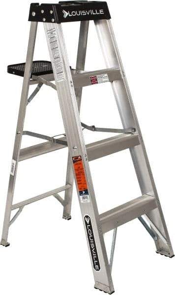 Louisville - 3 Steps, 4' High, Type IA Rating, Aluminum Step Ladder - 300 Lb Capacity, 18-5/8" Base Width - USA Tool & Supply