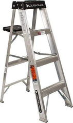 Louisville - 3 Steps, 4' High, Type IA Rating, Aluminum Step Ladder - 300 Lb Capacity, 18-5/8" Base Width - USA Tool & Supply