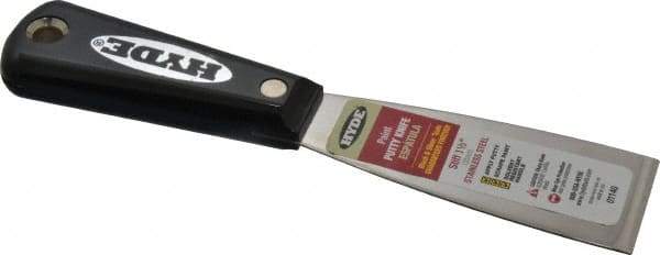 Hyde Tools - 1-1/2" Wide Stainless Steel Putty Knife - Stiff, Nylon Handle, 7-3/4" OAL - USA Tool & Supply