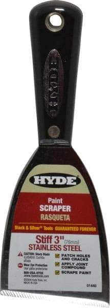 Hyde Tools - Stiff Stainless Steel 1-Edge Scraper - 3" Blade Width, Nylon Handle - USA Tool & Supply