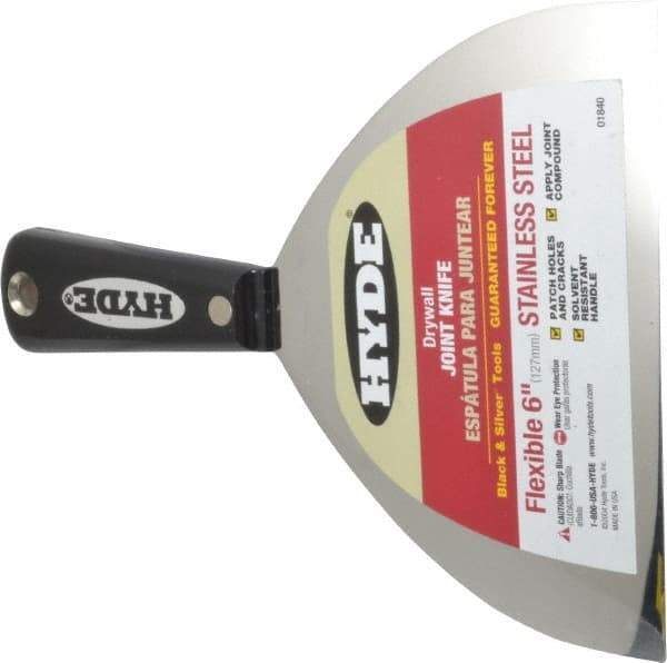 Hyde Tools - 6" Wide Stainless Steel Taping Knife - Flexible, Nylon Handle, 8-1/4" OAL - USA Tool & Supply