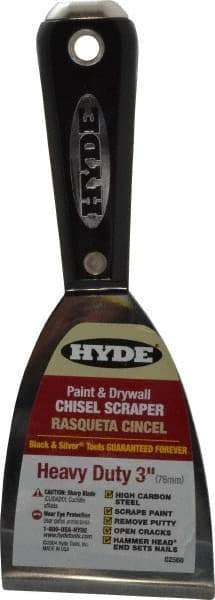 Hyde Tools - 3" Wide Carbon Steel Putty Knife - Stiff, Nylon/Hammerhead Handle - USA Tool & Supply