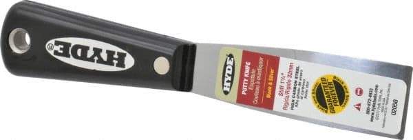 Hyde Tools - 1-1/4" Wide Steel Putty Knife - Stiff, Nylon Handle, 7-1/2" OAL - USA Tool & Supply