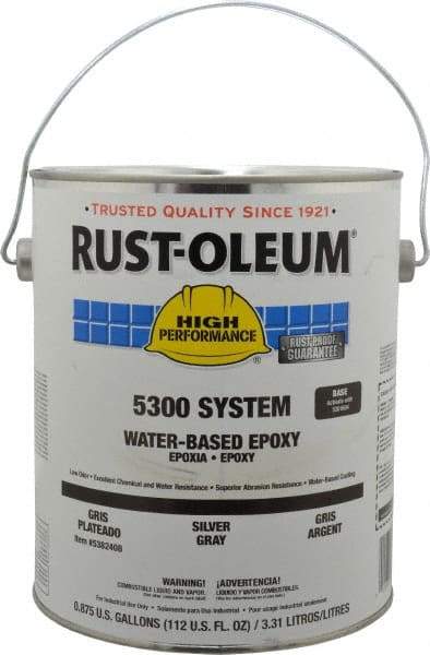 Rust-Oleum - 1 Gal High Gloss Silver Gray Water-Based Epoxy - 200 to 350 Sq Ft/Gal Coverage, <250 g/L VOC Content - USA Tool & Supply