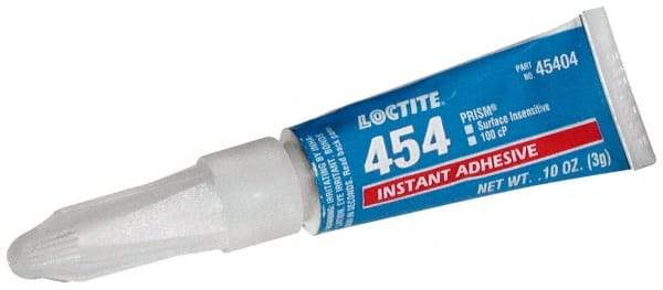 Loctite - 0.11 oz Tube Clear Instant Adhesive - Series 454, 15 sec Fixture Time, 24 hr Full Cure Time, Bonds to Plastic & Rubber - USA Tool & Supply