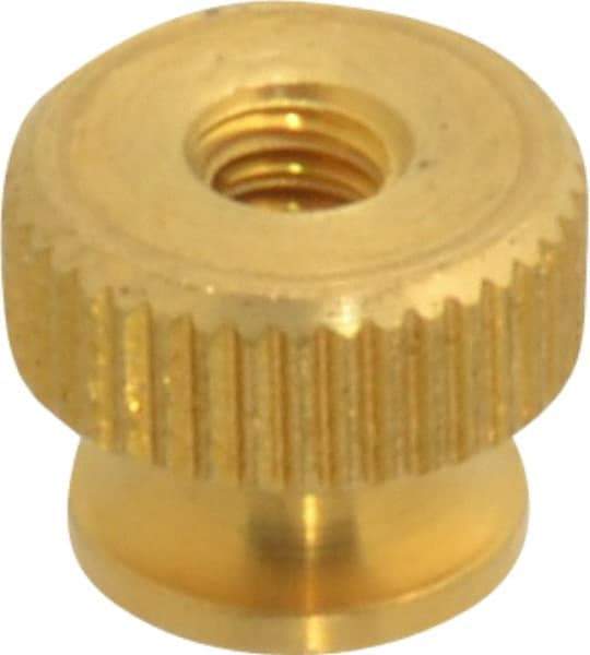 Electro Hardware - #4-40 UNC Thread, Uncoated, Grade B-633 Brass Round Knurled Thumb Nut - 1/4" Overall Height, 5/16" Head Diam - USA Tool & Supply