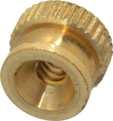 Electro Hardware - #6-32 UNC Thread, Uncoated, Grade B-633 Brass Round Knurled Thumb Nut - 9/32" Overall Height, 3/8" Head Diam - USA Tool & Supply