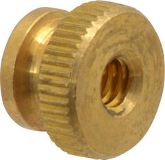 Electro Hardware - #10-24 UNC Thread, Uncoated, Grade B-633 Brass Round Knurled Thumb Nut - 11/32" Overall Height, 1/2" Head Diam - USA Tool & Supply