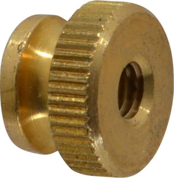 Electro Hardware - #10-32 UNF Thread, Uncoated, Grade B-633 Brass Round Knurled Thumb Nut - 11/32" Overall Height, 1/2" Head Diam - USA Tool & Supply