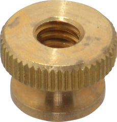 Electro Hardware - 1/4-20" UNC Thread, Uncoated, Grade B-633 Brass Round Knurled Thumb Nut - 3/8" Overall Height, 9/16" Head Diam - USA Tool & Supply