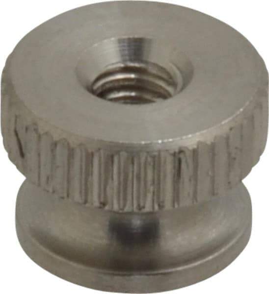 Electro Hardware - #6-32 UNC Thread, Uncoated, Grade 302, 303 Stainless Steel Round Knurled Thumb Nut - 9/32" Overall Height, 3/8" Head Diam - USA Tool & Supply