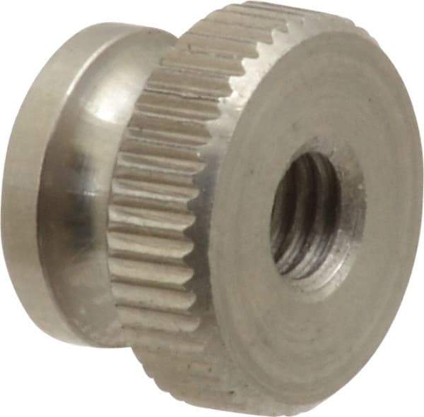 Electro Hardware - #10-32 UNF Thread, Uncoated, Grade 302, 303 Stainless Steel Round Knurled Thumb Nut - 11/32" Overall Height, 1/2" Head Diam - USA Tool & Supply