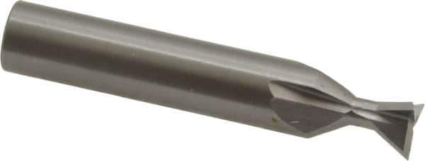 Made in USA - 3/8" Diam x 3/16" Width of Cut, 60° Included Angle, Carbide-Tipped Dovetail Cutter - 3/8" Shank Diam, 2-1/8" Overall Length, 0.0050-0.0100" Corner Radius, Weldon Flat, Uncoated - USA Tool & Supply