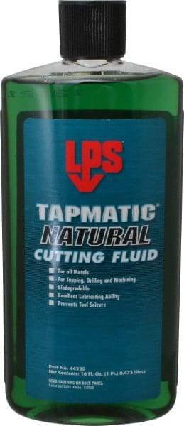 LPS - Tapmatic Natural, 16 oz Bottle Cutting & Tapping Fluid - Straight Oil, For Boring, Broaching, Drilling, Engraving, Facing, Milling, Reaming, Sawing, Tapping, Threading, Turning - USA Tool & Supply