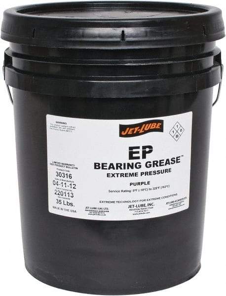 Jet-Lube - 35 Lb Pail Extreme Pressure Grease - Purple, Extreme Pressure, 325°F Max Temp, NLGIG 2, - USA Tool & Supply