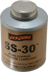 Jet-Lube - 1 Lb Can High Temperature Anti-Seize Lubricant - Copper, -65 to 1,800°F, Copper Colored, Water Resistant - USA Tool & Supply