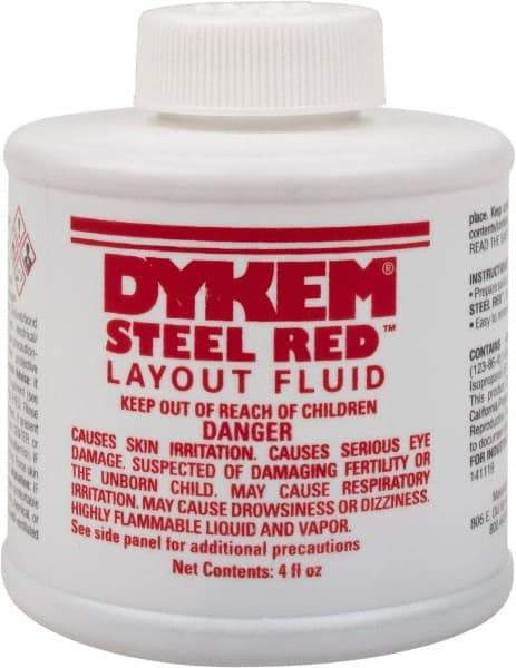 Dykem - Red Layout Fluid - 4 Ounce Brush Top Can - USA Tool & Supply