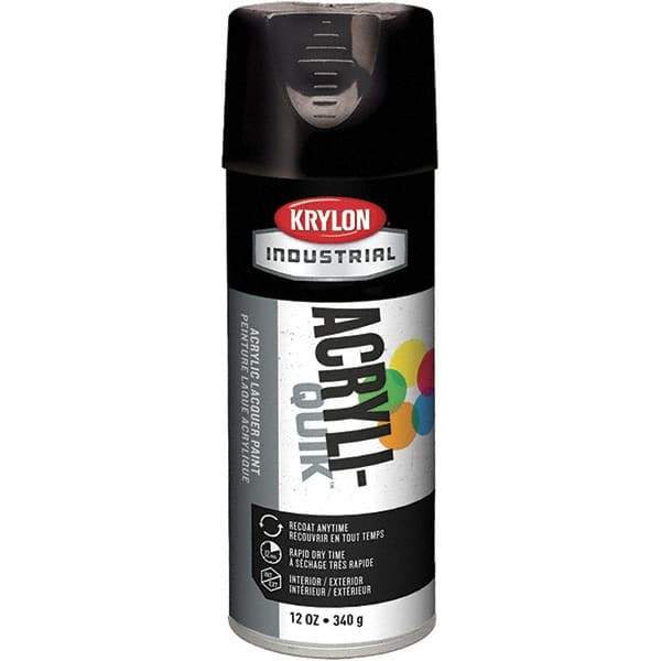 Krylon - Black, 12 oz Net Fill, Gloss, Lacquer Spray Paint - 15 to 20 Sq Ft per Can, 16 oz Container, Use on Cabinets, Color Coding Steel & Lumber, Conduits, Drums, Ducts, Furniture, Motors, Pipelines, Tools - USA Tool & Supply