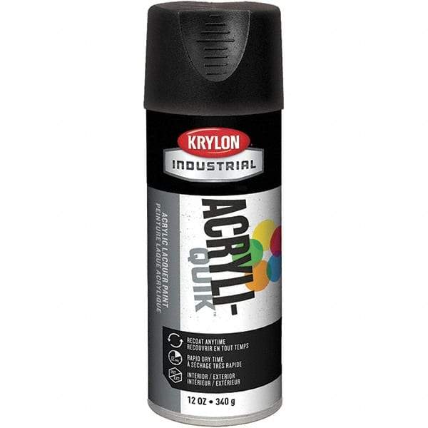 Krylon - Black, 12 oz Net Fill, Flat, Lacquer Spray Paint - 15 to 20 Sq Ft per Can, 16 oz Container, Use on Cabinets, Color Coding Steel & Lumber, Conduits, Drums, Ducts, Fabric, Furniture, Motors, Pipelines, Tools - USA Tool & Supply