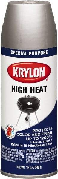 Krylon - Aluminum (Color), 12 oz Net Fill, Satin, High-Heat Metallic Spray Paint - 15 to 20 Sq Ft per Can, 12 oz Container - USA Tool & Supply