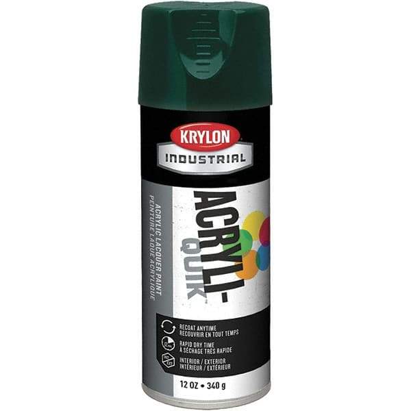 Krylon - Hunter Green, 12 oz Net Fill, Gloss, Lacquer Spray Paint - 15 to 20 Sq Ft per Can, 16 oz Container, Use on Cabinets, Color Coding Steel & Lumber, Conduits, Drums, Ducts, Furniture, Motors, Pipelines, Tools - USA Tool & Supply