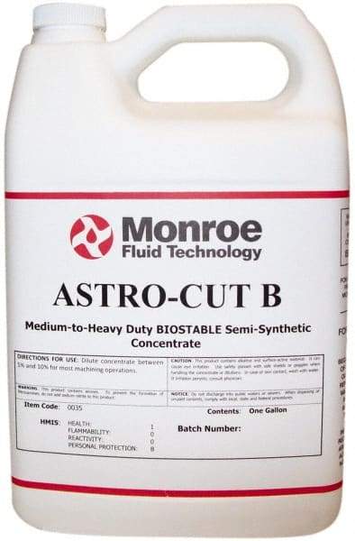 Monroe Fluid Technology - Astro-Cut B, 1 Gal Bottle Cutting & Grinding Fluid - Semisynthetic, For CNC Milling, Drilling, Tapping, Turning - USA Tool & Supply