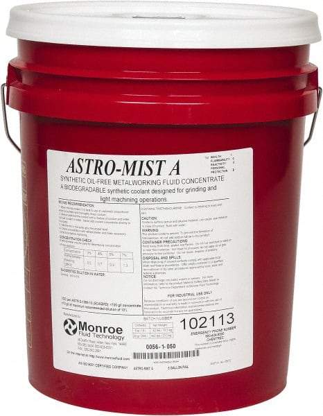 Monroe Fluid Technology - Astro-Mist A, 5 Gal Pail Grinding Fluid - Synthetic, For Light Machining - USA Tool & Supply