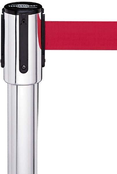 Tensator - 37-3/4" High, 2-1/2" Pole Diam, Tensabarrier Post - 15" Base Diam, White Plastic Post, 7-1/2' Tape, For Outdoor Use - USA Tool & Supply