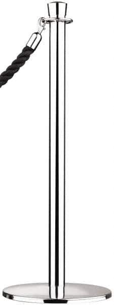 Tensator - 34" High, 2" Pole Diam, Standard Post - 11-1/2" Base Diam, Flat Satin Chrome (Color) Steel Post - USA Tool & Supply