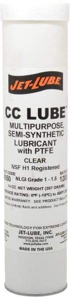 Jet-Lube - 14 oz Cartridge Synthetic General Purpose Grease - Clear, Food Grade, 400°F Max Temp, NLGIG 1-1/2, - USA Tool & Supply