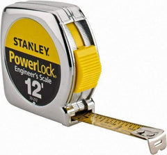 Stanley - 12' x 1/2" Yellow Blade Tape Measure - 1/16 & 1/10" Graduation, Inch Graduation Style, Silver Case - USA Tool & Supply