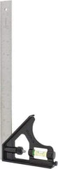 Stanley - 12" Combination Square Set - 1/32, 1/16 & 1/8" Graduation, Chrome Blade, Die Cast Metal Head - USA Tool & Supply