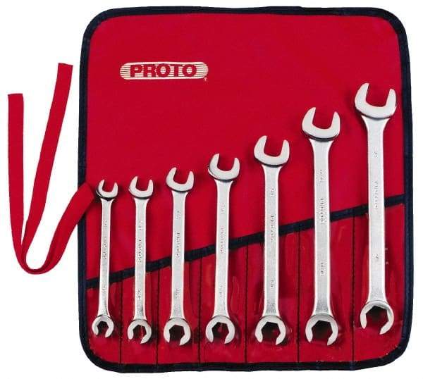 Proto - 7 Piece, 3/8" to 3/4", 6 Point Flare Nut Wrench Set - Inch Measurement Standard, Satin Finish, Comes in Nylon Roll - USA Tool & Supply
