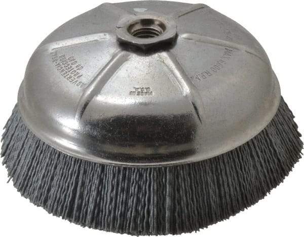 Weiler - 6" Diam, 5/8-11 Threaded Arbor Crimped Wire Nylon Cup Brush - Very Fine Grade, 0.035" Filament Diam, 6,600 Max RPM - USA Tool & Supply