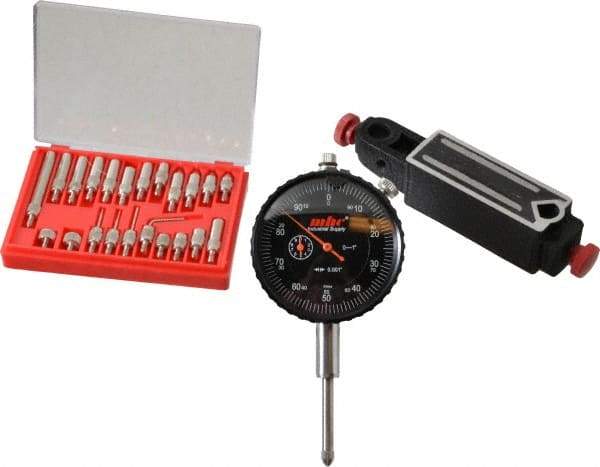 Value Collection - 0.001" Graduation, 0-100 Dial Reading, Indicator & Base Kit - 4" Base Length x 1" Base Width x 1" Base Height - USA Tool & Supply
