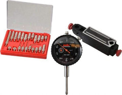 Value Collection - 0.001" Graduation, 0-100 Dial Reading, Indicator & Base Kit - 4" Base Length x 1" Base Width x 1" Base Height - USA Tool & Supply