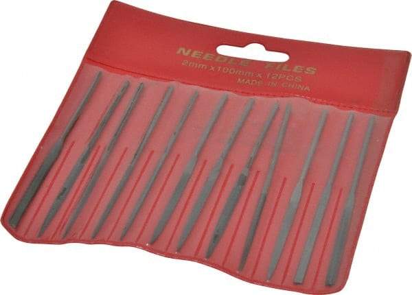 Value Collection - 12 Piece Swiss Pattern File Set - 4" Long, 2 Coarseness, Round Handle, Set Includes Barrette, Crossing, Equalling, Flat, Half Round, Knife, Round, Round Edge Joint, Slitting, Square, Three Square - USA Tool & Supply