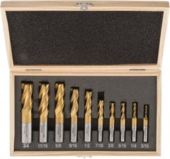 Interstate - 3/16 to 3/4", 4 Flute Square End Mill Set - TiN Coating, High Speed Steel, Single End, Centercutting - USA Tool & Supply