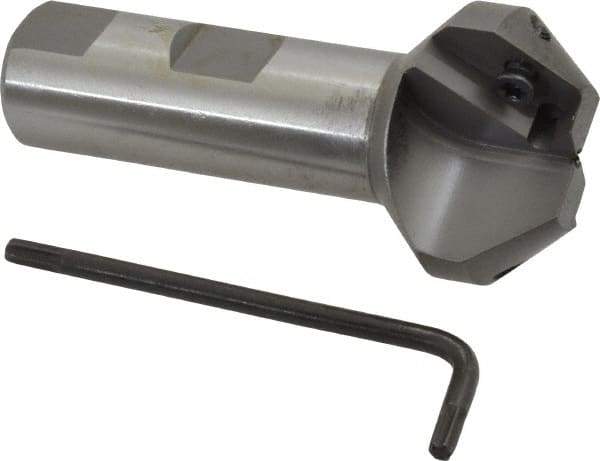 Everede Tool - 41° Lead Angle, 1.414" Max Cut Diam, 11/16" Min Cut Diam, 0.418" Max Depth of Cut, Indexable Chamfer and Angle End Mill - 2 Inserts, APLT 347 Insert Style, 3" Overall Length, Straight Shank, 82° Included Angle - USA Tool & Supply