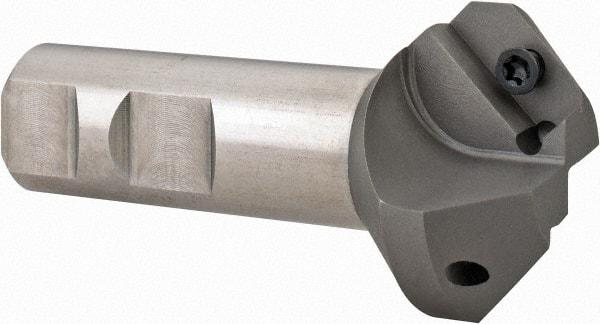 Everede Tool - 45° Lead Angle, 1.471" Max Cut Diam, 11/16" Min Cut Diam, 0.391" Max Depth of Cut, Indexable Chamfer and Angle End Mill - 2 Inserts, APLT 347 Insert Style, 3" Overall Length, Straight Shank, 90° Included Angle - USA Tool & Supply