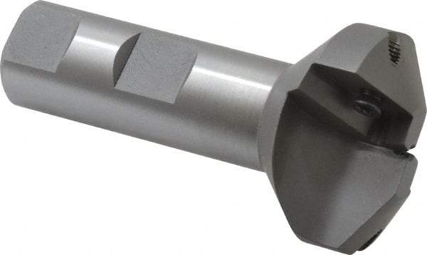 Everede Tool - 60° Lead Angle, 1.458" Max Cut Diam, 1/2" Min Cut Diam, 0.277" Max Depth of Cut, Indexable Chamfer and Angle End Mill - 2 Inserts, APLT 347 Insert Style, 3" Overall Length, Straight Shank, 120° Included Angle - USA Tool & Supply