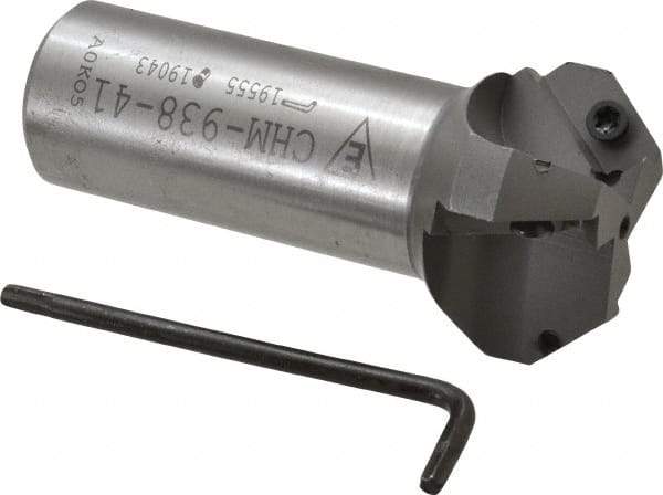 Everede Tool - 41° Lead Angle, 1.664" Max Cut Diam, 15/16" Min Cut Diam, 0.418" Max Depth of Cut, Indexable Chamfer and Angle End Mill - 3 Inserts, APLT 347 Insert Style, 3.2" Overall Length, Straight Shank, 82° Included Angle - USA Tool & Supply