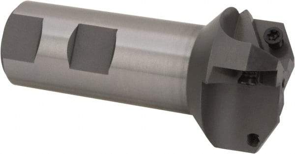 Everede Tool - 60° Lead Angle, 1.708" Max Cut Diam, 3/4" Min Cut Diam, 0.277" Max Depth of Cut, Indexable Chamfer and Angle End Mill - 3 Inserts, APLT 347 Insert Style, 3.2" Overall Length, Straight Shank, 120° Included Angle - USA Tool & Supply
